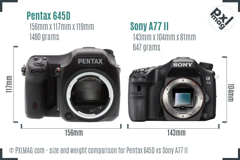 Pentax 645D vs Sony A77 II size comparison Pentax 645D vs Sony A77 II size comparison