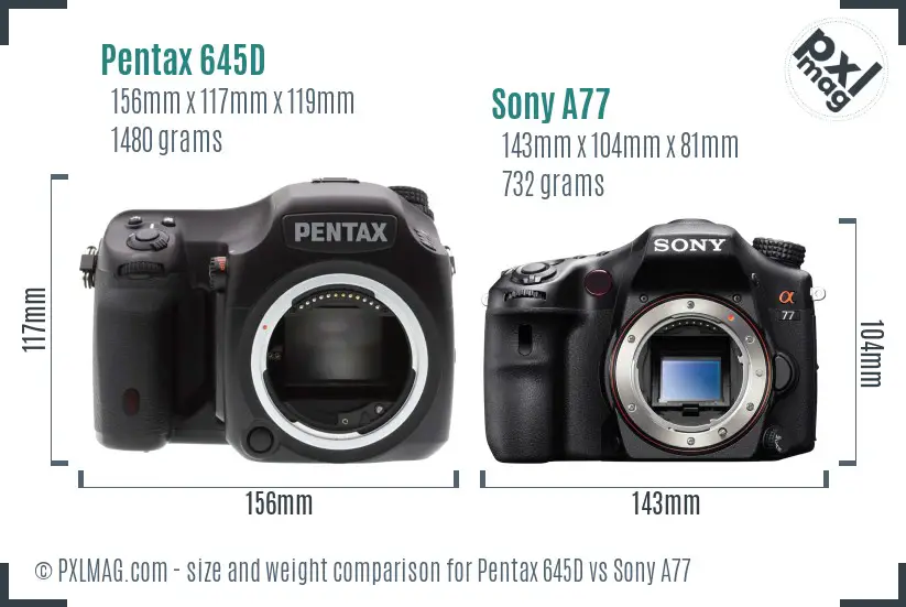 Pentax 645D vs Sony A77 size comparison Pentax 645D vs Sony A77 size comparison