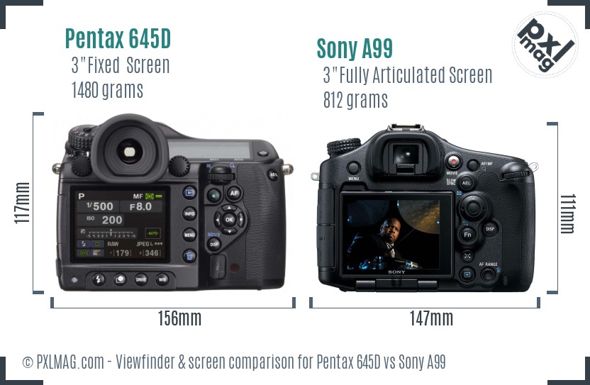 Pentax 645D vs Sony A99 Screen and Viewfinder comparison