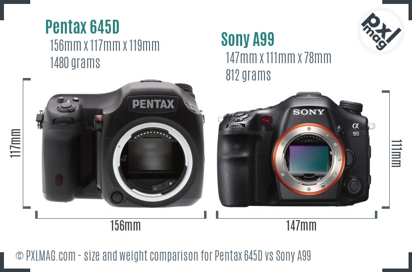 Pentax 645D vs Sony A99 size comparison