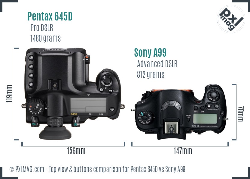 Pentax 645D vs Sony A99 top view buttons comparison