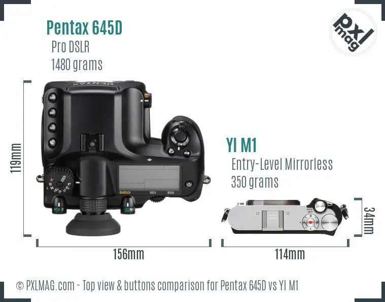 Pentax 645D vs YI M1 top view buttons comparison