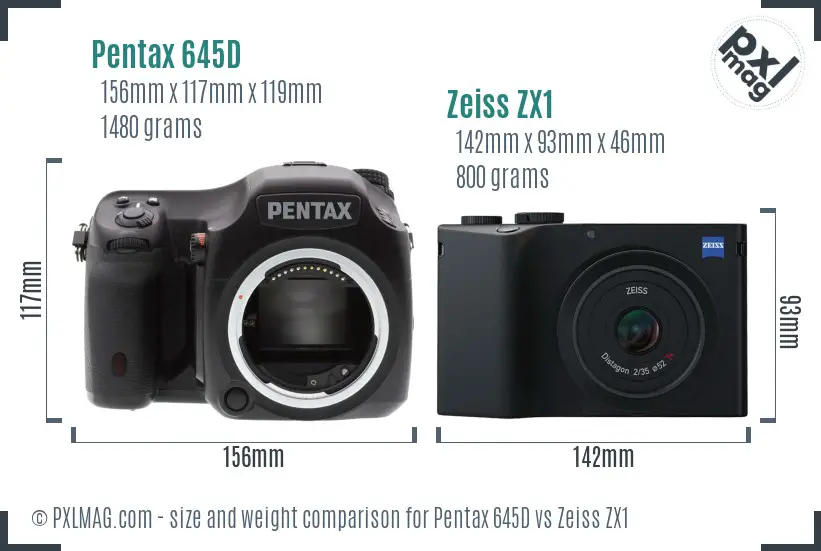 Pentax 645D vs Zeiss ZX1 size comparison