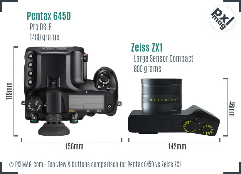 Pentax 645D vs Zeiss ZX1 top view buttons comparison