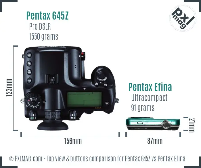 Pentax 645Z vs Pentax Efina top view buttons comparison