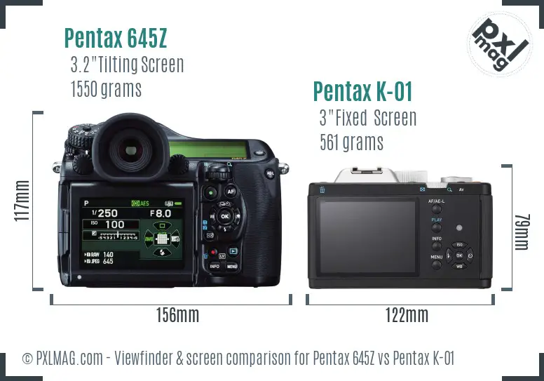 Pentax 645Z vs Pentax K-01 Screen and Viewfinder comparison