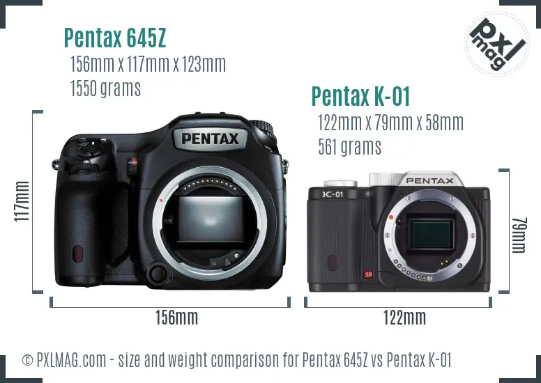 Pentax 645Z vs Pentax K-01 size comparison