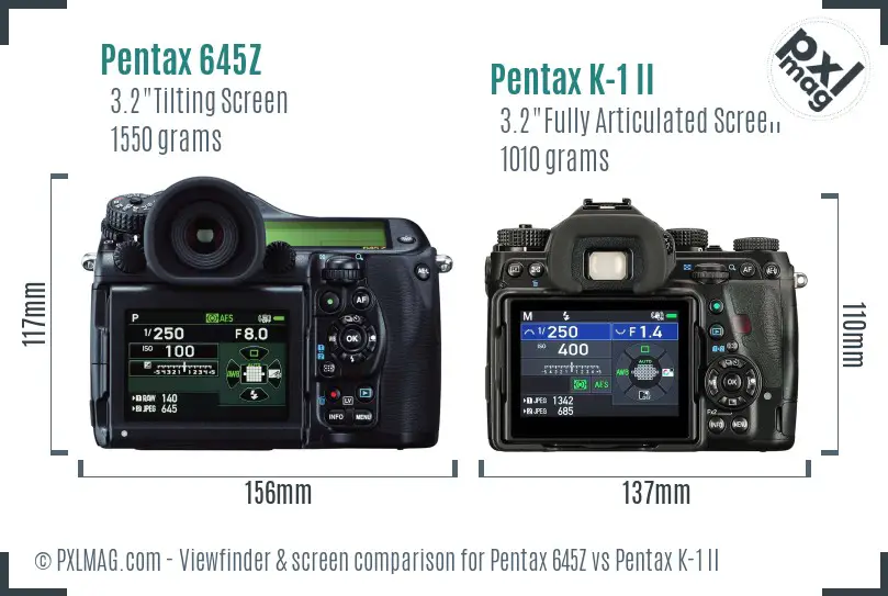 Pentax 645Z vs Pentax K-1 II Screen and Viewfinder comparison