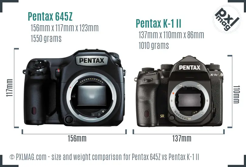 Pentax 645Z vs Pentax K-1 II size comparison