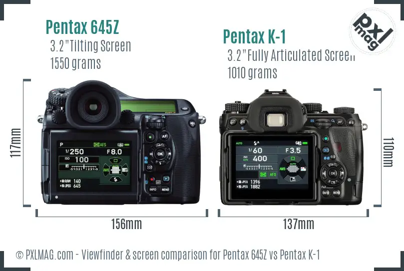 Pentax 645Z vs Pentax K-1 Screen and Viewfinder comparison