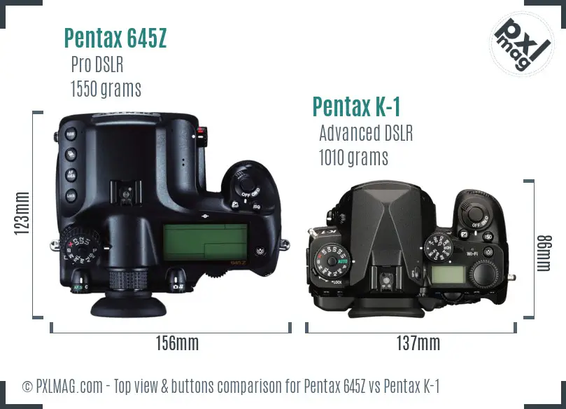 Pentax 645Z vs Pentax K-1 top view buttons comparison