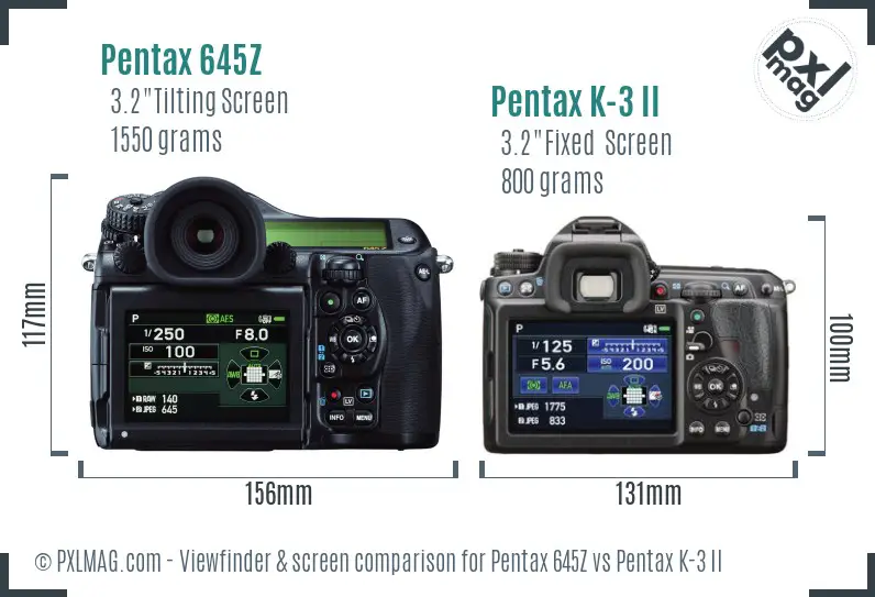 Pentax 645Z vs Pentax K-3 II Screen and Viewfinder comparison