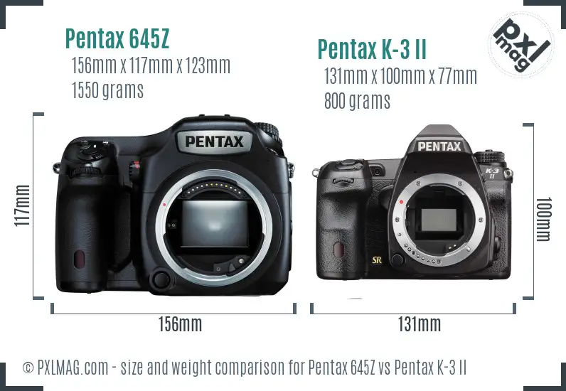 Pentax 645Z vs Pentax K-3 II size comparison
