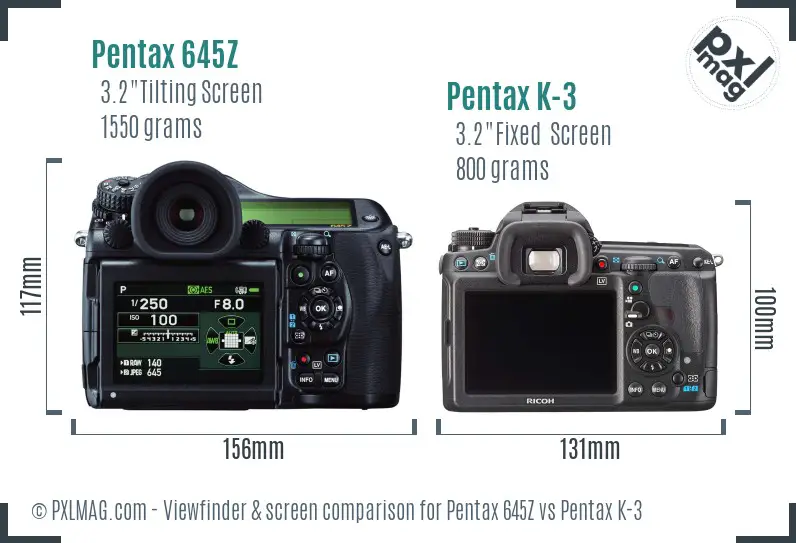 Pentax 645Z vs Pentax K-3 Screen and Viewfinder comparison