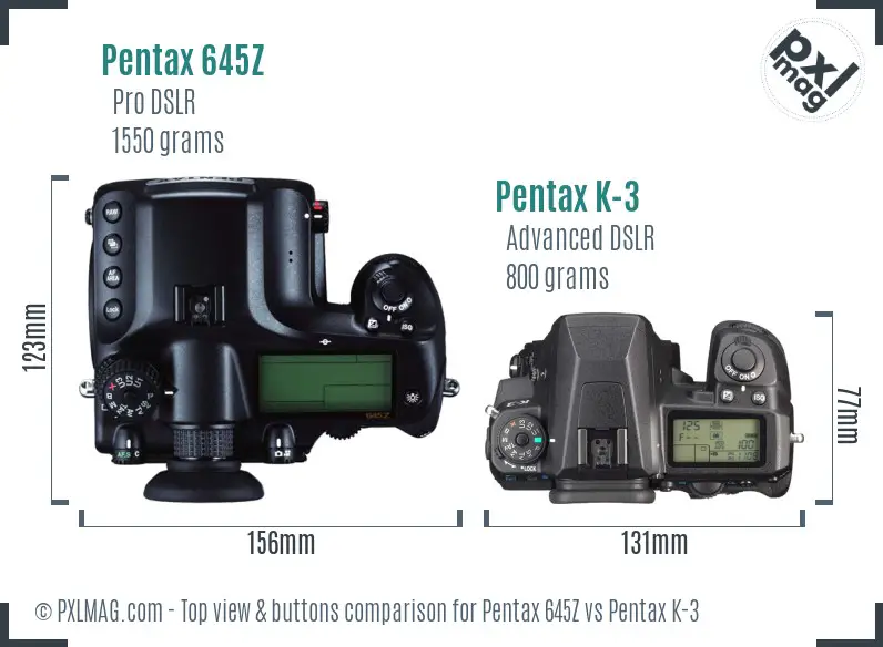 Pentax 645Z vs Pentax K-3 top view buttons comparison