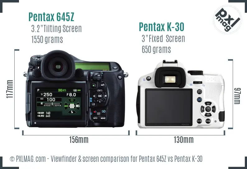 Pentax 645Z vs Pentax K-30 Screen and Viewfinder comparison