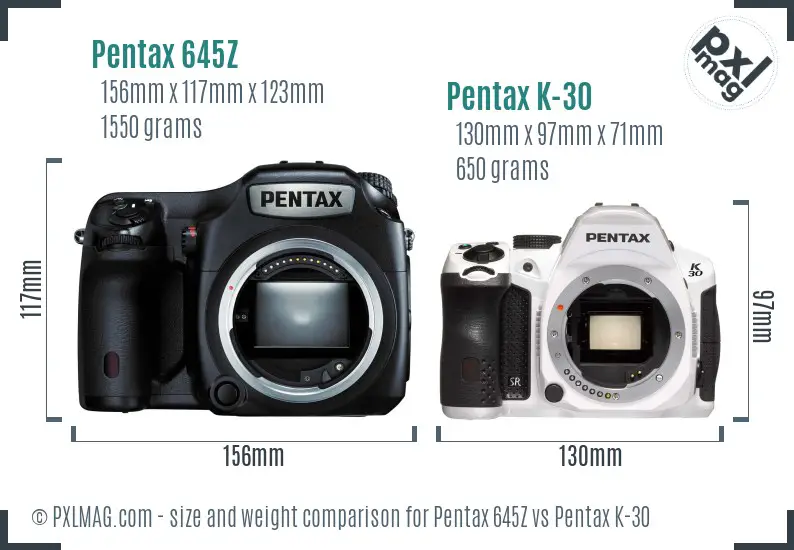 Pentax 645Z vs Pentax K-30 size comparison