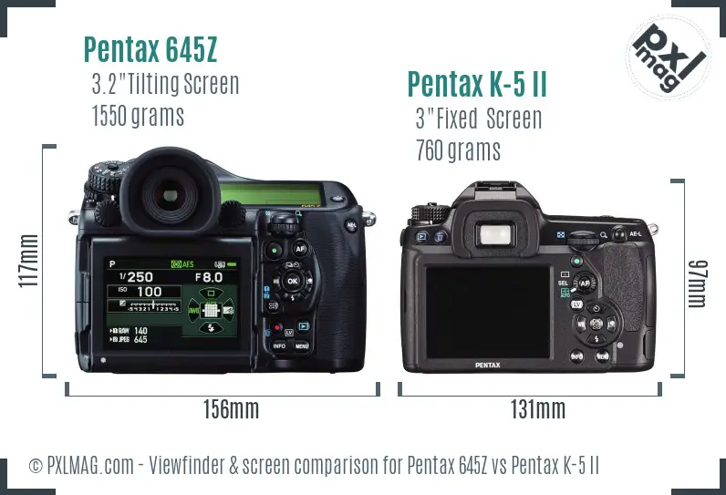 Pentax 645Z vs Pentax K-5 II Screen and Viewfinder comparison