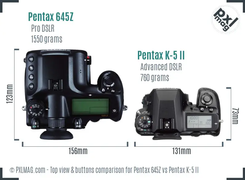 Pentax 645Z vs Pentax K-5 II top view buttons comparison