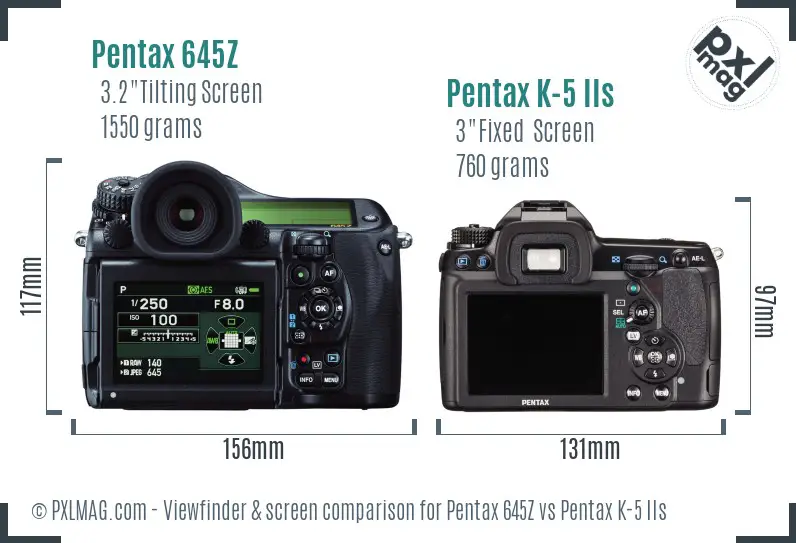 Pentax 645Z vs Pentax K-5 IIs Screen and Viewfinder comparison