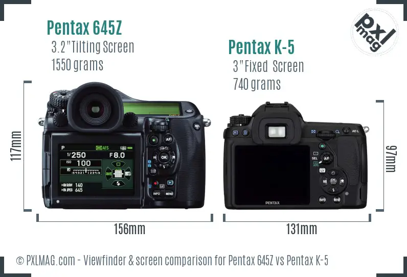 Pentax 645Z vs Pentax K-5 Screen and Viewfinder comparison