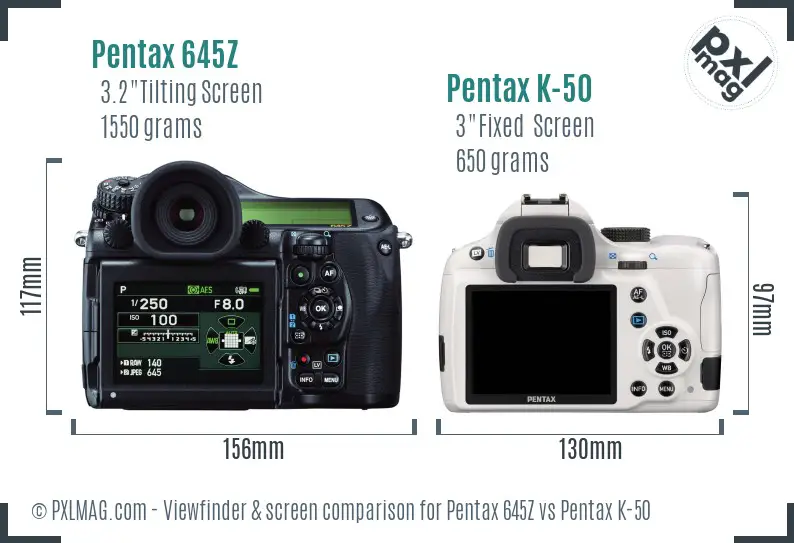 Pentax 645Z vs Pentax K-50 Screen and Viewfinder comparison
