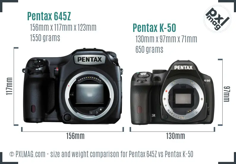 Pentax 645Z vs Pentax K-50 size comparison