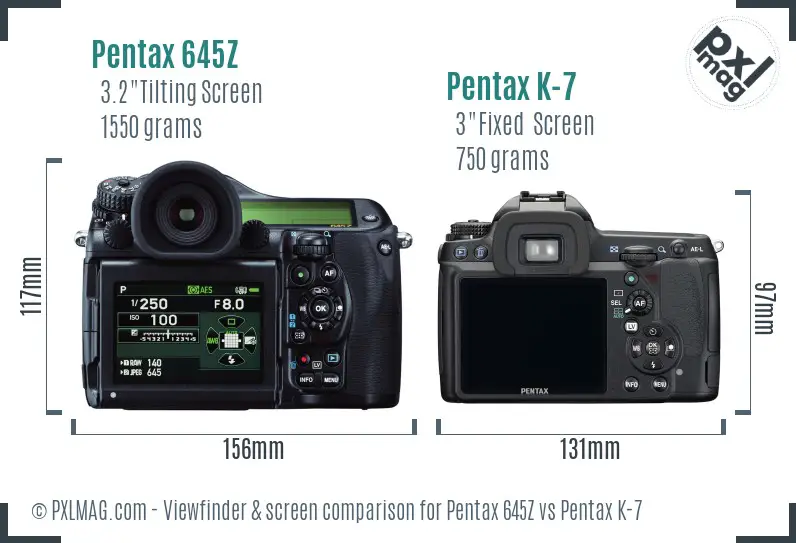 Pentax 645Z vs Pentax K-7 Screen and Viewfinder comparison