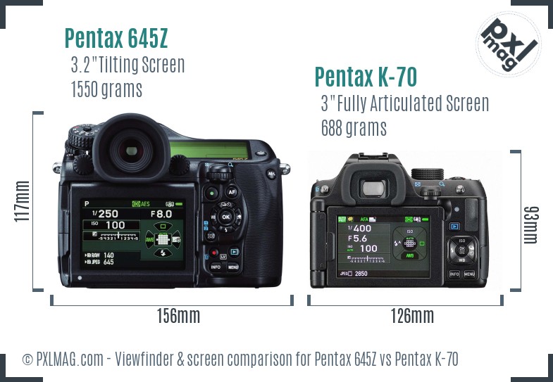 Pentax 645Z vs Pentax K-70 Screen and Viewfinder comparison