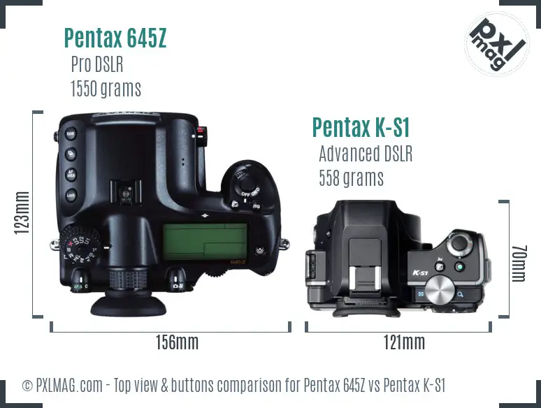 Pentax 645Z vs Pentax K-S1 top view buttons comparison