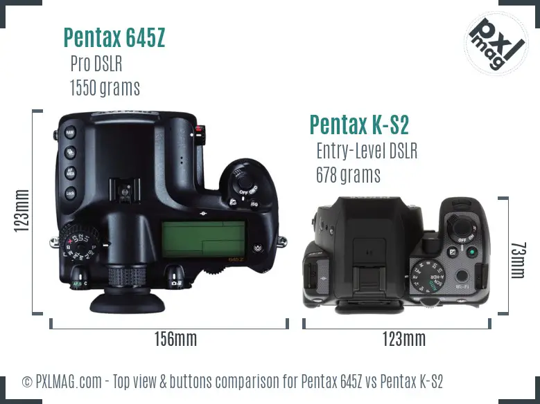 Pentax 645Z vs Pentax K-S2 top view buttons comparison