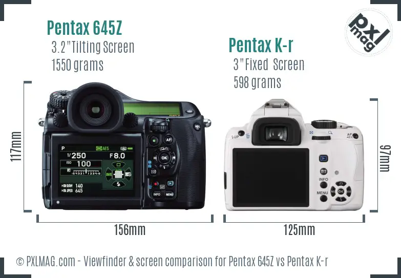 Pentax 645Z vs Pentax K-r Screen and Viewfinder comparison