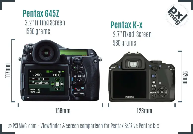 Pentax 645Z vs Pentax K-x Screen and Viewfinder comparison