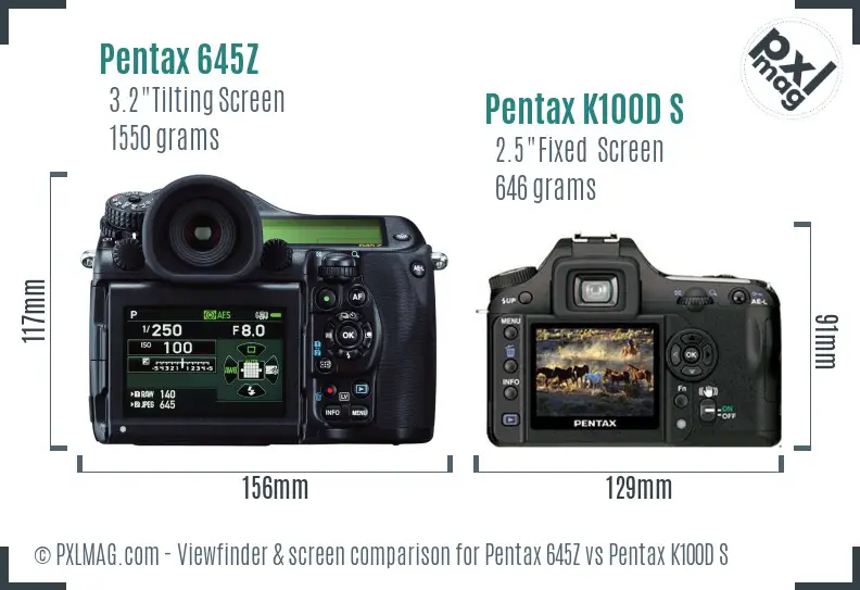 Pentax 645Z vs Pentax K100D S Screen and Viewfinder comparison