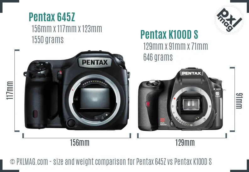 Pentax 645Z vs Pentax K100D S size comparison