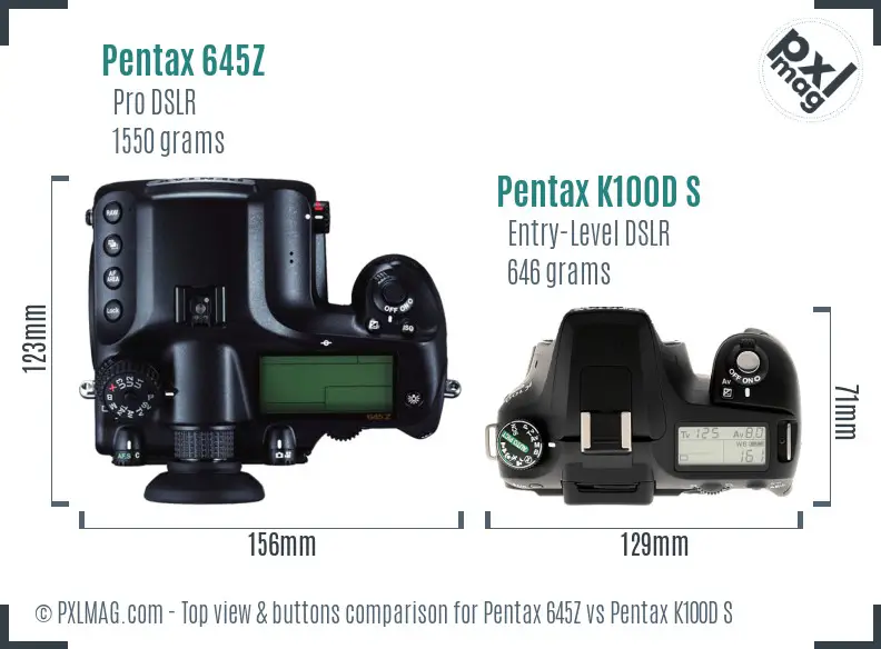 Pentax 645Z vs Pentax K100D S top view buttons comparison