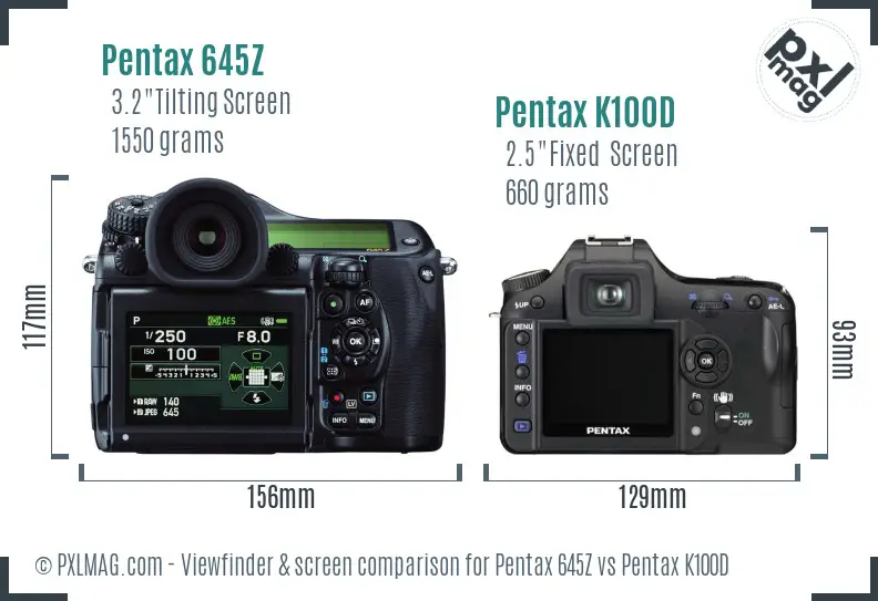 Pentax 645Z vs Pentax K100D Screen and Viewfinder comparison