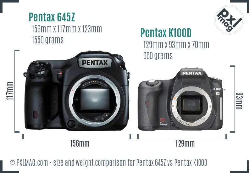 Pentax 645Z vs Pentax K100D size comparison