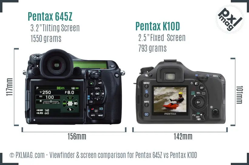 Pentax 645Z vs Pentax K10D Screen and Viewfinder comparison