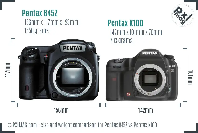 Pentax 645Z vs Pentax K10D size comparison