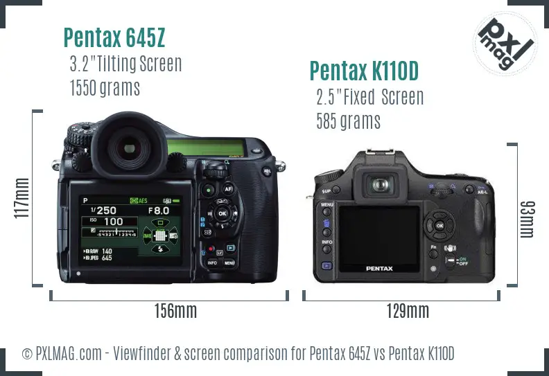 Pentax 645Z vs Pentax K110D Screen and Viewfinder comparison
