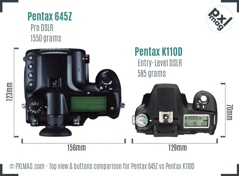 Pentax 645Z vs Pentax K110D top view buttons comparison