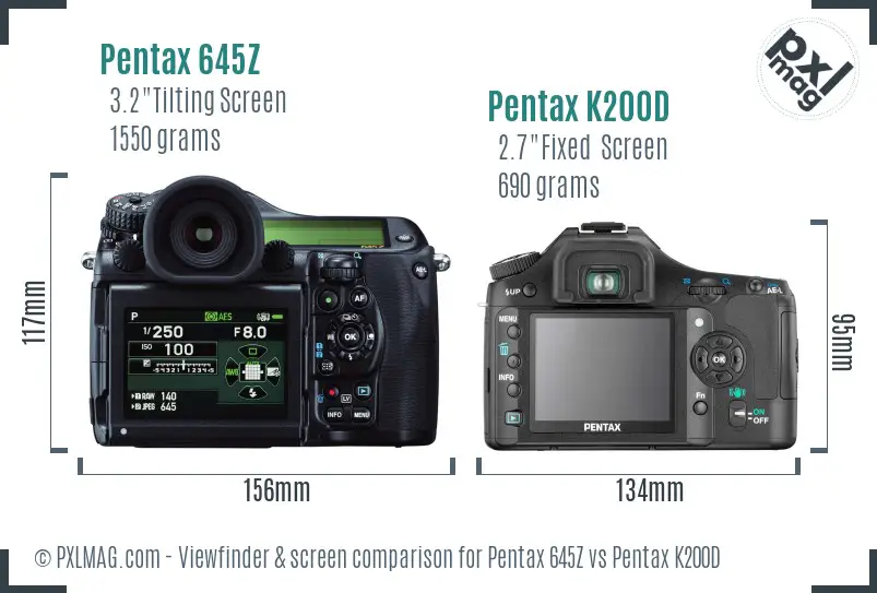 Pentax 645Z vs Pentax K200D Screen and Viewfinder comparison