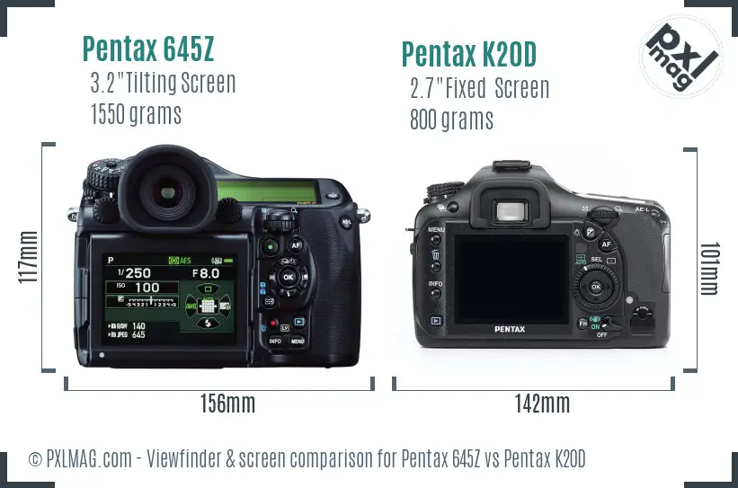 Pentax 645Z vs Pentax K20D Screen and Viewfinder comparison