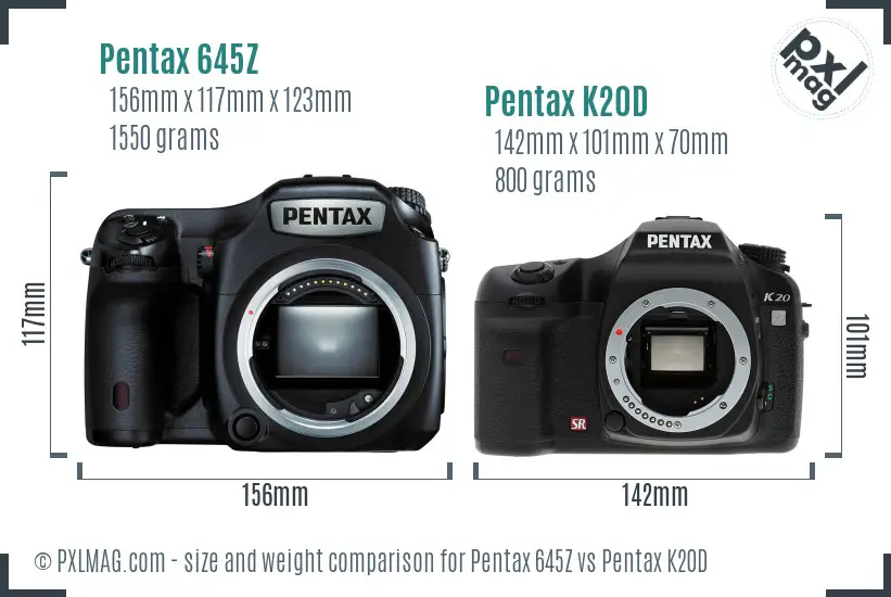 Pentax 645Z vs Pentax K20D size comparison