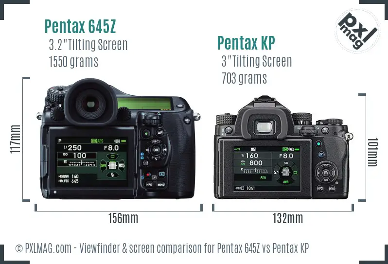 Pentax 645Z vs Pentax KP Screen and Viewfinder comparison