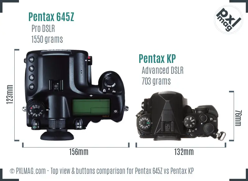 Pentax 645Z vs Pentax KP top view buttons comparison