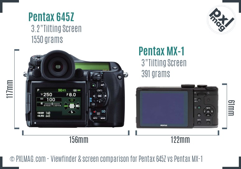 Pentax 645Z vs Pentax MX-1 Screen and Viewfinder comparison