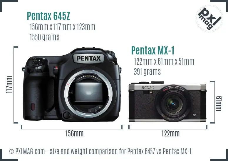 Pentax 645Z vs Pentax MX-1 size comparison