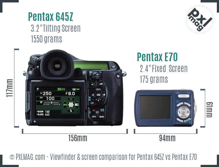 Pentax 645Z vs Pentax E70 Screen and Viewfinder comparison